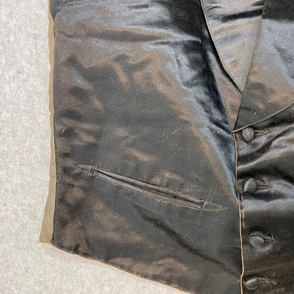 Antique Victorian Silk Satin Men's Double Breasted Vest • Black • 38" Chest - Picture 7 of 14